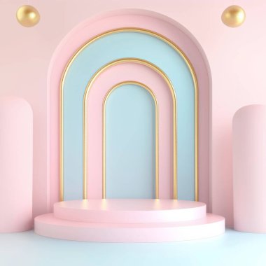 Ürün sergisi için 3 boyutlu podyum çalışması. Yapay zeka oluşturuldu