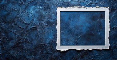 Beton bir duvardaki boş mavi çerçeve yapay zeka tarafından oluşturuldu.