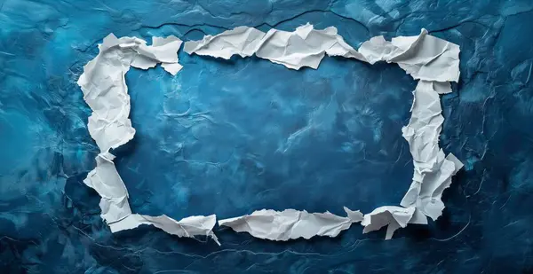 Mavi arka planda kağıt parçaları. Yapay zeka oluşturuldu