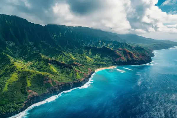 Hawaii Adası 'nın güzel sahil manzarası. Yapay zeka oluşturuldu