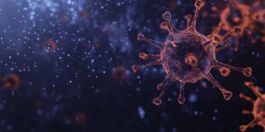 Karanlıkta virüs hücresi, 3 boyutlu görüntüleme. bilgisayar dijital çizimi.. yapay zeka oluşturuldu