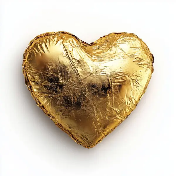 Altın çikolata kalp beyaza izole edilmiş. Yapay zeka oluşturuldu