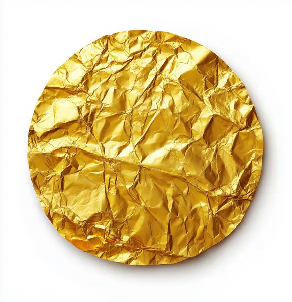 Beyaz arka planda altın folyo. Üst görünüm... yapay zeka oluşturuldu