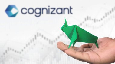 New York - ABD, 25 Aralık 2024: COGNIZANT Borsa Eğilimi: COGNIZANT Bullish pazar eğilimini sembolize eden yeşil origami Bull 'a Seçici Odaklanma Artırması. Finansal Büyüme kavramını yakalar