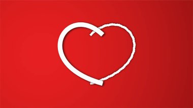 Beyaz çizgi kalp şeklinde sevgililer günü festivali. kırmızı arkaplanda.