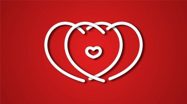 Beyaz çizgi kalp şeklinde sevgililer günü festivali. kırmızı arkaplanda.