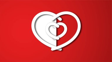 Beyaz çizgi kalp şeklinde sevgililer günü festivali. kırmızı arkaplanda.