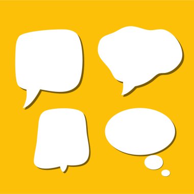 Soyut bir beyaz konuşma balonu seti ve gölgeli bir arka plan. Metin için boşluk. Yazı tipinin rill metni için soyut boş alan.