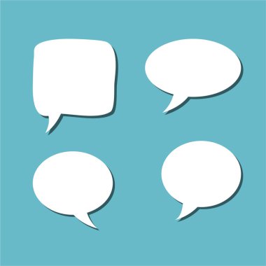 Soyut bir beyaz konuşma balonu seti ve gölgeli bir arka plan. Metin için boşluk. Yazı tipinin rill metni için soyut boş alan.