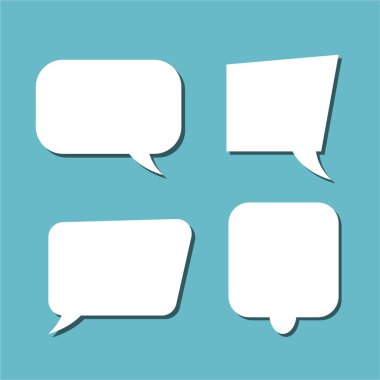 Soyut bir beyaz konuşma balonu seti ve gölgeli bir arka plan. Metin için boşluk. Yazı tipinin rill metni için soyut boş alan.