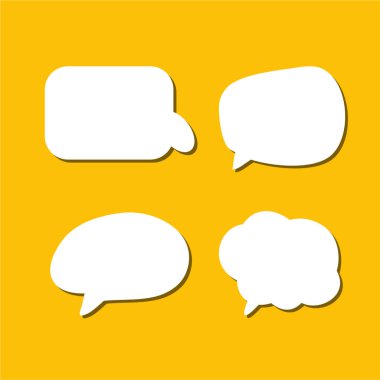 Soyut bir beyaz konuşma balonu seti ve gölgeli bir arka plan. Metin için boşluk. Yazı tipinin rill metni için soyut boş alan.