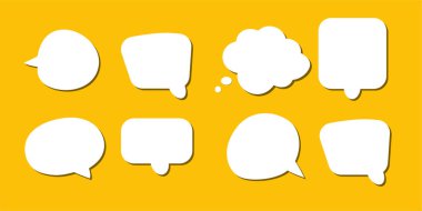 Soyut bir beyaz konuşma balonu seti ve gölgeli bir arka plan. Metin için boşluk. Yazı tipinin rill metni için soyut boş alan.