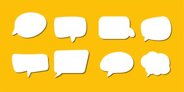 Soyut bir beyaz konuşma balonu seti ve gölgeli bir arka plan. Metin için boşluk. Yazı tipinin rill metni için soyut boş alan.