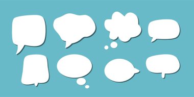 Soyut bir beyaz konuşma balonu seti ve gölgeli bir arka plan. Metin için boşluk. Yazı tipinin rill metni için soyut boş alan.