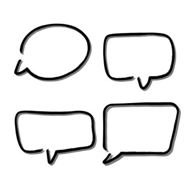 Konuşma balonunu özetle. Soyut Vektör çizimi elle çizilmiş Konuşma Baloncukları Ayarlandı. Kara baloncuk izole edilmiş arkaplan.