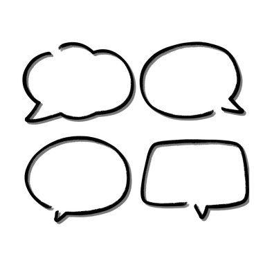 Konuşma balonunu özetle. Soyut Vektör çizimi elle çizilmiş Konuşma Baloncukları Ayarlandı. Kara baloncuk izole edilmiş arkaplan.