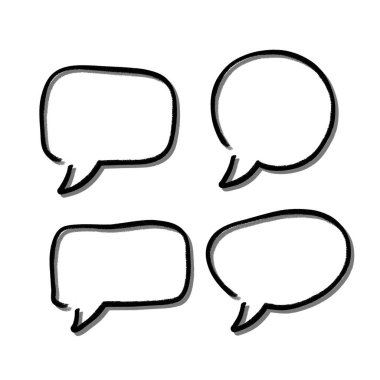 Konuşma balonunu özetle. Soyut Vektör çizimi elle çizilmiş Konuşma Baloncukları Ayarlandı. Kara baloncuk izole edilmiş arkaplan.