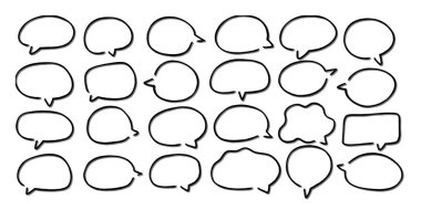 Konuşma balonunu özetle. Soyut Vektör çizimi elle çizilmiş Konuşma Baloncukları Ayarlandı. Kara baloncuk izole edilmiş arkaplan.