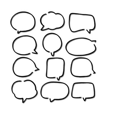 Konuşma balonunu özetle. Soyut Vektör çizimi elle çizilmiş Konuşma Baloncukları Ayarlandı. Kara baloncuk izole edilmiş arkaplan.