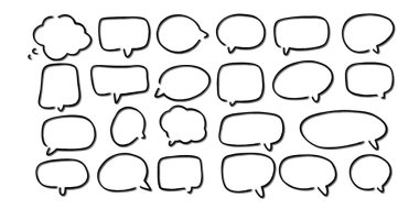 Konuşma balonunu özetle. Soyut Vektör çizimi elle çizilmiş Konuşma Baloncukları Ayarlandı. Kara baloncuk izole edilmiş arkaplan.