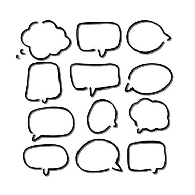 Konuşma balonunu özetle. Soyut Vektör çizimi elle çizilmiş Konuşma Baloncukları Ayarlandı. Kara baloncuk izole edilmiş arkaplan.