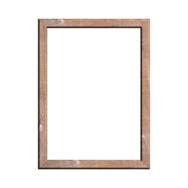 İzole edilmiş beyaz arka planı olan ahşap bir çerçeve. Klasik ahşap çerçevenin ön görüntüsü. A4 resmi ya da metin için.