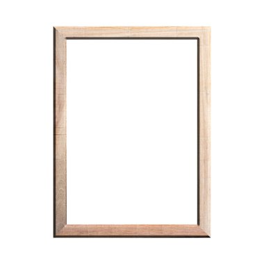 wooden frame with isolated white background. front view of classic wooden frame. for A4 image or text. clipart