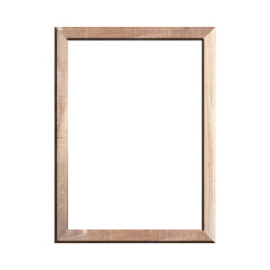 İzole edilmiş beyaz arka planı olan ahşap bir çerçeve. Klasik ahşap çerçevenin ön görüntüsü. A4 resmi ya da metin için.