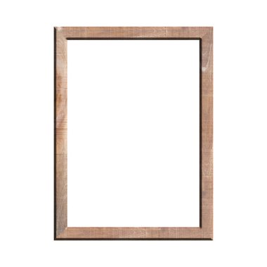 İzole edilmiş beyaz arka planı olan ahşap bir çerçeve. Klasik ahşap çerçevenin ön görüntüsü. A4 resmi ya da metin için.