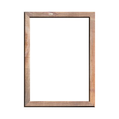 İzole edilmiş beyaz arka planı olan ahşap bir çerçeve. Klasik ahşap çerçevenin ön görüntüsü. A4 resmi ya da metin için.