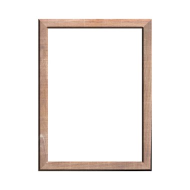 İzole edilmiş beyaz arka planı olan ahşap bir çerçeve. Klasik ahşap çerçevenin ön görüntüsü. A4 resmi ya da metin için.