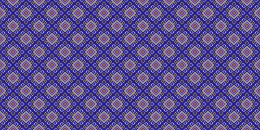 Çapraz dikiş. Etnik kalıplar kusursuz. Giysi, kumaş, batik, örgü, nakış, Ikkat, Geometrik pikseller için tasarım. Kumaş üzerindeki baskı için geleneksel tasarım kusursuz arkaplan. Vektör sanatı