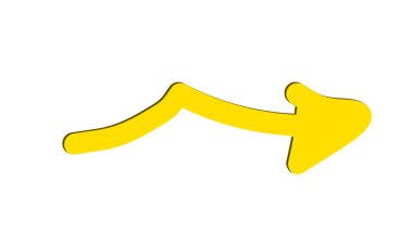 Beyaz arka planda gölgesi olan sarı sarmal ok. El çizimi karikatürü.