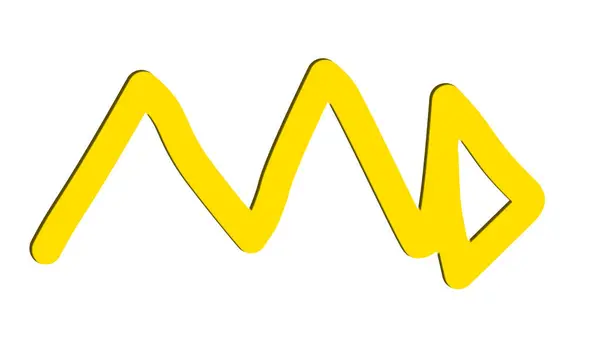 Beyaz arka planda gölgesi olan sarı sarmal ok. El çizimi karikatürü.