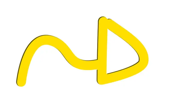 Beyaz arka planda gölgesi olan sarı sarmal ok. El çizimi karikatürü.