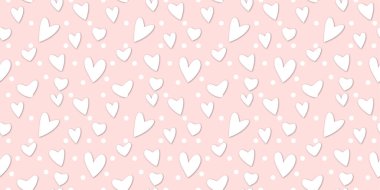 Beyaz Kalp Renk Arkaplanı 'nda Kusursuz Kalıp. Romantik temaya bayılırım. Sevgililer Günü için aşkla desenli kalpler. Sevgililer Günü geçmişi. Küçük kalpli soyut vektör dokusu