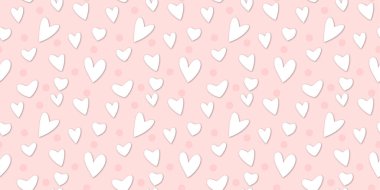 Beyaz Kalp Renk Arkaplanı 'nda Kusursuz Kalıp. Romantik temaya bayılırım. Sevgililer Günü için aşkla desenli kalpler. Sevgililer Günü geçmişi. Küçük kalpli soyut vektör dokusu