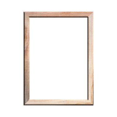 İzole edilmiş beyaz arka planı olan ahşap bir çerçeve. Klasik ahşap çerçevenin ön görüntüsü. A4 resmi ya da metin için.
