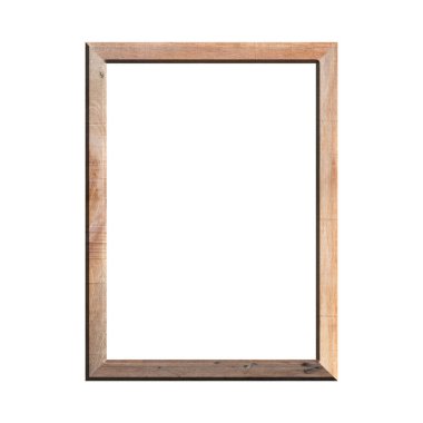 İzole edilmiş beyaz arka planı olan ahşap bir çerçeve. Klasik ahşap çerçevenin ön görüntüsü. A4 resmi ya da metin için.