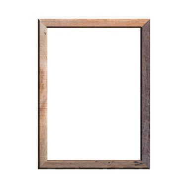 İzole edilmiş beyaz arka planı olan ahşap bir çerçeve. Klasik ahşap çerçevenin ön görüntüsü. A4 resmi ya da metin için.