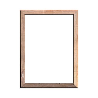 İzole edilmiş beyaz arka planı olan ahşap bir çerçeve. Klasik ahşap çerçevenin ön görüntüsü. A4 resmi ya da metin için.