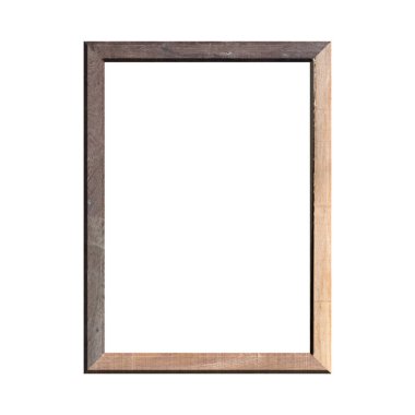 İzole edilmiş beyaz arka planı olan ahşap bir çerçeve. Klasik ahşap çerçevenin ön görüntüsü. A4 resmi ya da metin için.