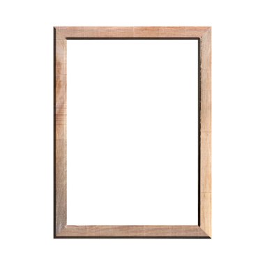 İzole edilmiş beyaz arka planı olan ahşap bir çerçeve. Klasik ahşap çerçevenin ön görüntüsü. A4 resmi ya da metin için.