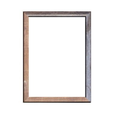 İzole edilmiş beyaz arka planı olan ahşap bir çerçeve. Klasik ahşap çerçevenin ön görüntüsü. A4 resmi ya da metin için.