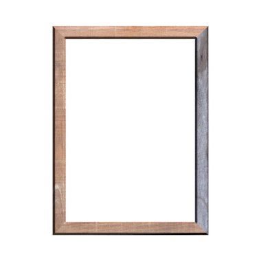 İzole edilmiş beyaz arka planı olan ahşap bir çerçeve. Klasik ahşap çerçevenin ön görüntüsü. A4 resmi ya da metin için.