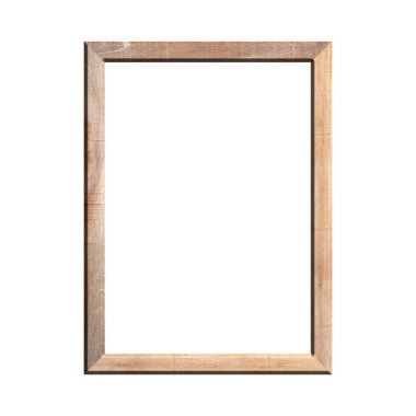 İzole edilmiş beyaz arka planı olan ahşap bir çerçeve. Klasik ahşap çerçevenin ön görüntüsü. A4 resmi ya da metin için.