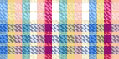 Gingham desenli geçmiş. Retro masa örtüsü dokusu. Soyut renk Scott deseniyle dolu. Pastel Gingham kumaş üzerindeki parmak izi için kusursuz bir arkaplan. Vektör sanatı