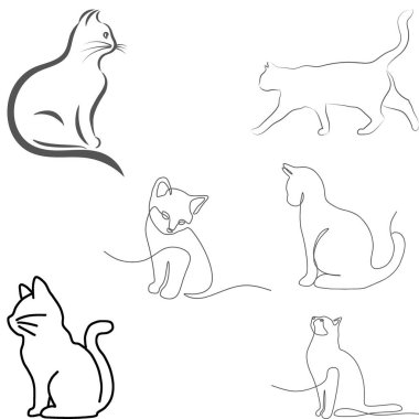 Sevimli kedi seti. siyah ve beyaz vektör çizimi.