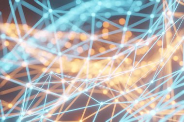 Dijital olarak oluşturulan soyut çizim, bir nöral ağın görselleştirilmesi, bilişim yapısı, ağ ve sosyal bağlantılar