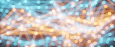 Yumuşak odaklı, dijital olarak oluşturulan soyut çizim, bir nöral ağın görselleştirilmesi, bilişim yapısı, ağ ve sosyal bağlantılar